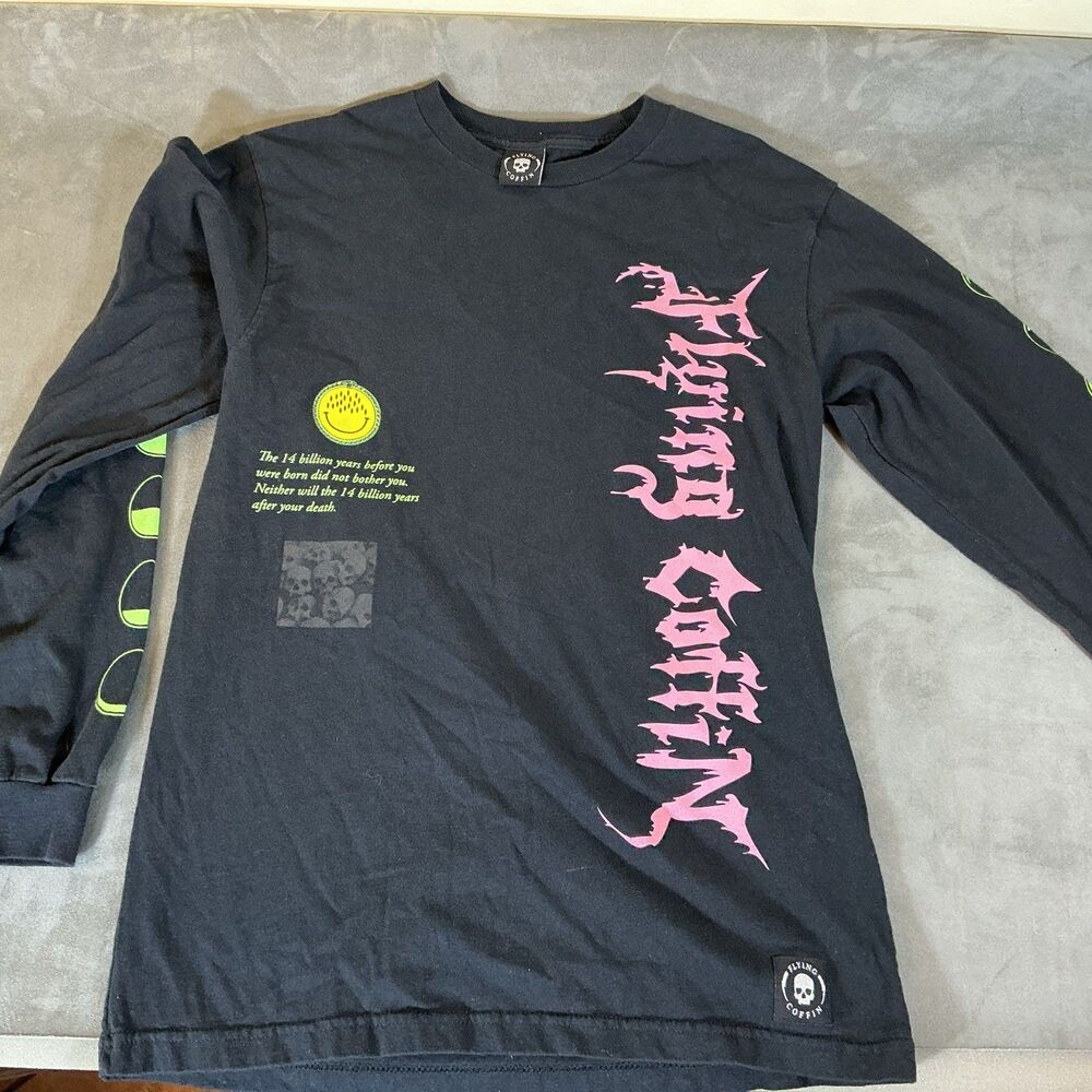 Flying Coffin Black Long Sleeve Tee Mens T Shirt Made In The USA Size M Medium